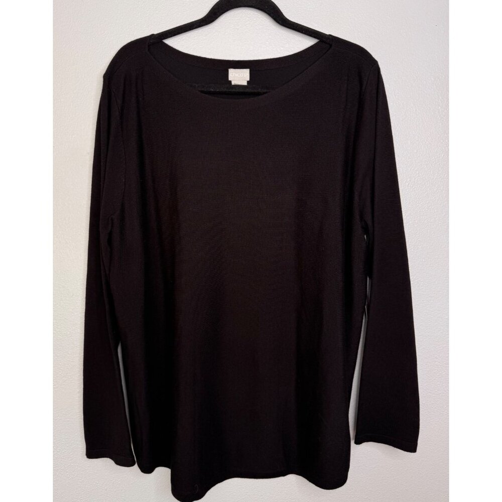 NWT Chico's Pullover Classic Long Sleeve Black Sweater SZ 3/XL Lightweight